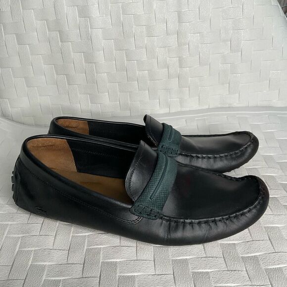 Lacoste Men's 11,5 Concours Black Leather Loafers Slip On Moccasins Driving - Picture 6 of 9